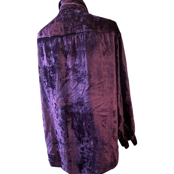 Rosettes 90's Vintage Purple Crushed Velvet Button Up Blouse, Women's Size Large - Picture 3 of 5
